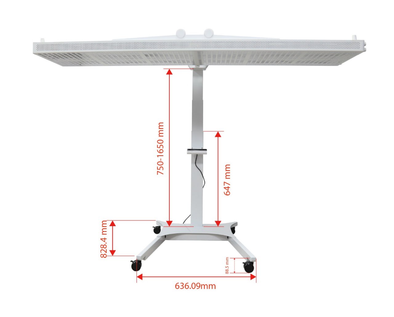 LED panel dimensions and stand height adjustment diagram